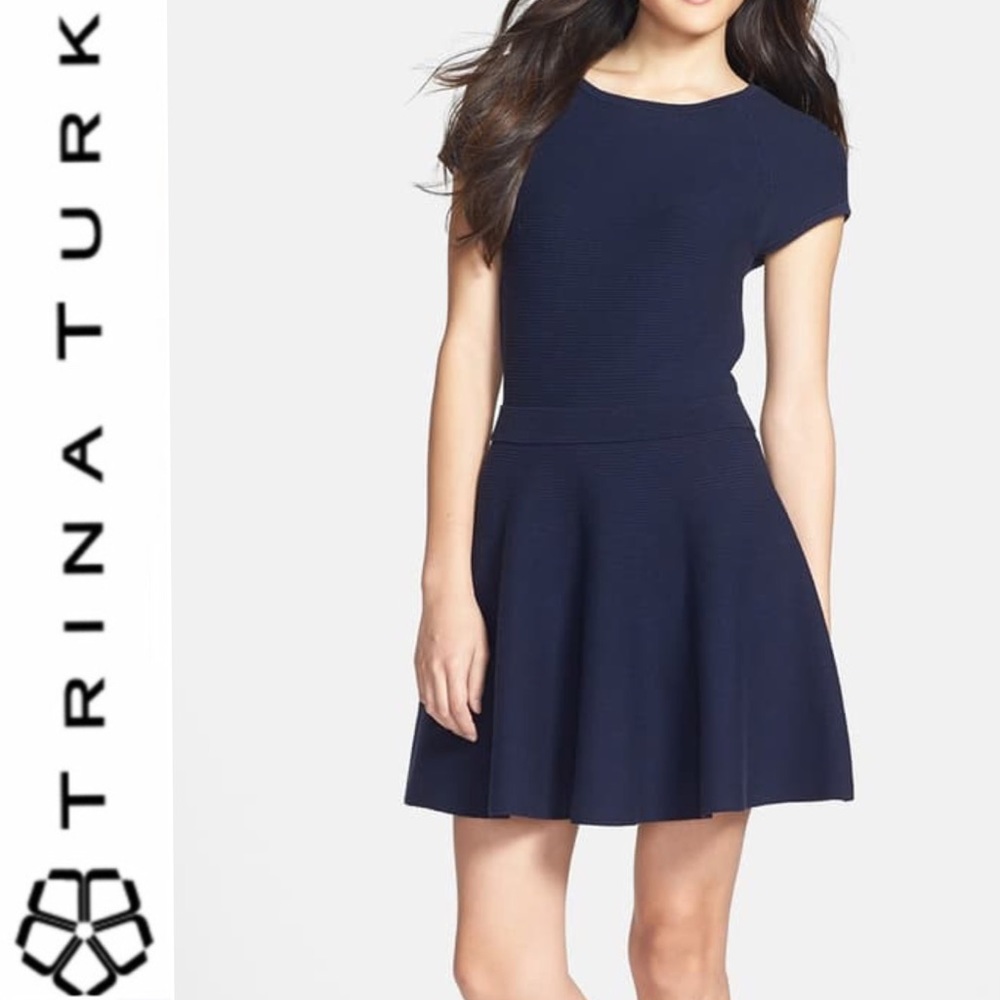 Trina Turk $324 NWT Fit-&-Flare Navy Sweater Dress w/ stretch, size XL - Picture 9 of 10